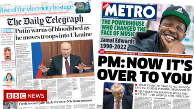 Press headlines: Putin 'warns of bloodshed' and 'pays for Covid tests'