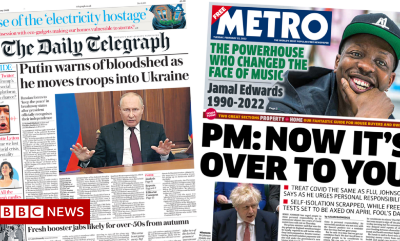 Press headlines: Putin 'warns of bloodshed' and 'pays for Covid tests'