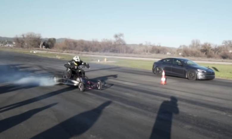 Tesla Model S Plaid Race Modified Yamaha Banshee With Unpredictable Results