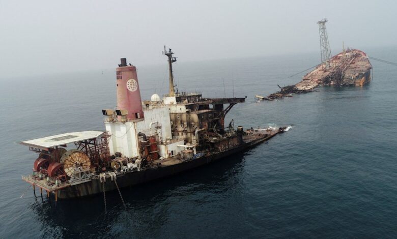 Explosive oil production and storage vessel off the coast of Nigeria