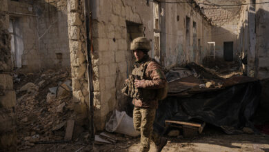 A Ukrainian serviceman in the frontline village of Krymske, Luhansk region, in eastern Ukraine, Saturday, Feb. 19.