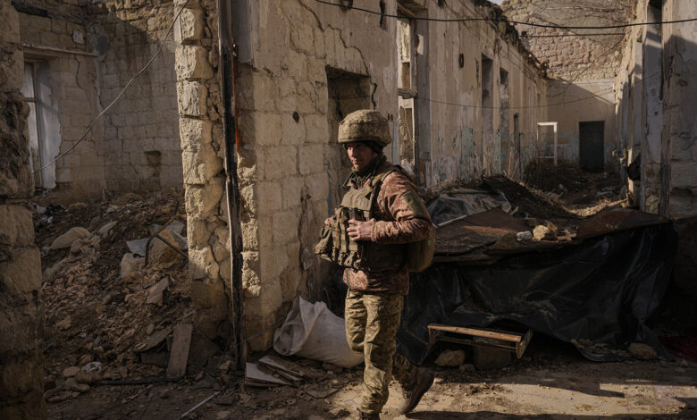 A Ukrainian serviceman in the frontline village of Krymske, Luhansk region, in eastern Ukraine, Saturday, Feb. 19.