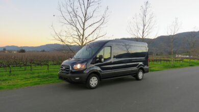 The all-electric 2022 Ford E-Transit van is suitable for equipment
