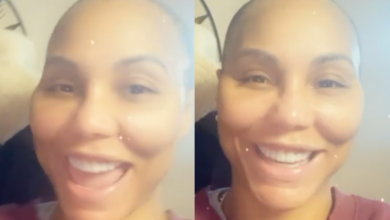 Tamar Braxton reveals a new face with a full set.  .  .  Seems to have HUGE 'fake' cheeks!!