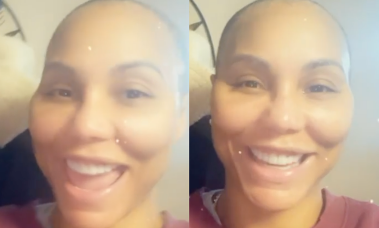 Tamar Braxton reveals a new face with a full set.  .  .  Seems to have HUGE 'fake' cheeks!!