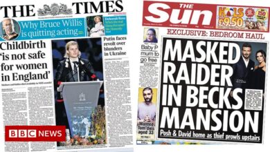 Press headlines: Childbirth 'unsafe' in the UK and Beckham theft