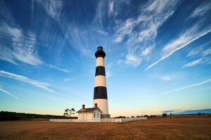 A photograph of the Bodie Island lighthouse