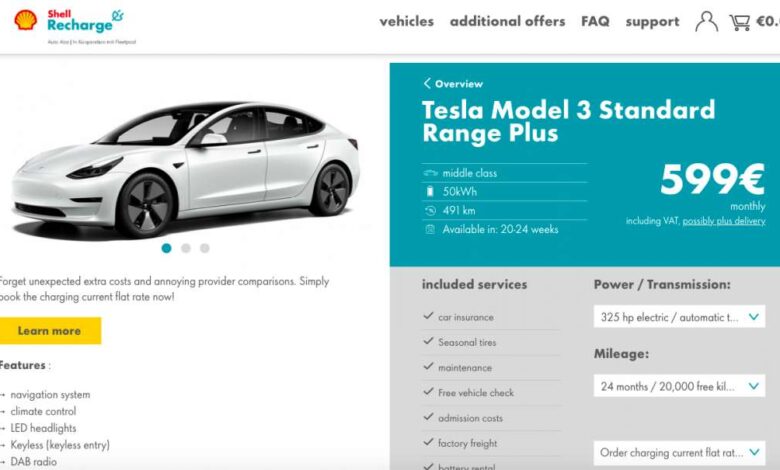 Registration of Tesla Model 3, Model Y provided by Shell in Germany;  from RM2.7k for 24 months, package of 20,000 km