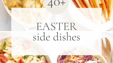 A graphic of four Easter side dishes combined, with the title of 40+ Easter Side Dishes