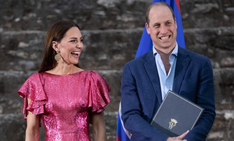 Kate Middleton beams in shimmering pink gown as Prince William honors his grandparents in Belize