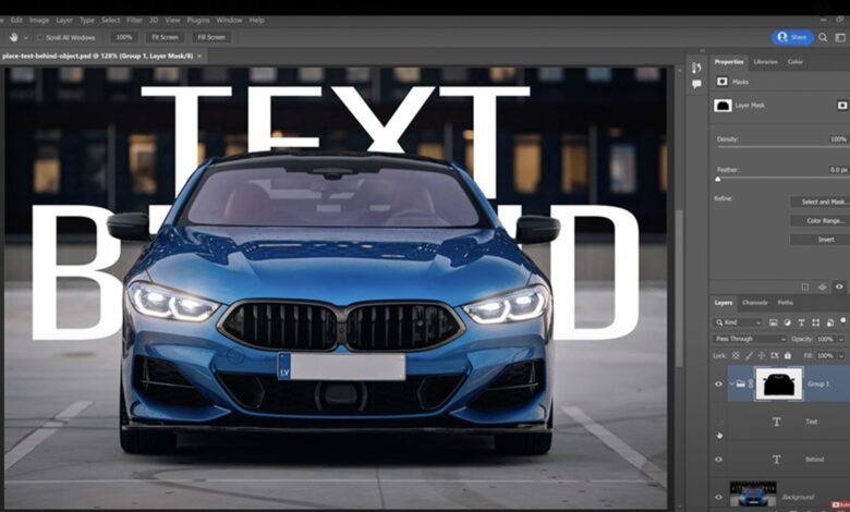 How to put text behind an object using quick subject selection and masking in Photoshop