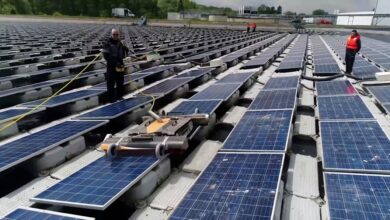 This solar panel cleaning system is remote controlled by POV . camera