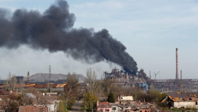 Women and children are evacuated from Mariupol .'s Azovstal steel plant