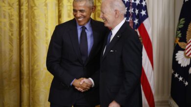 Barack Obama jokingly calls Joe Biden "Vice President" as he returns to the White House to celebrate the Affordable Care Act anniversary