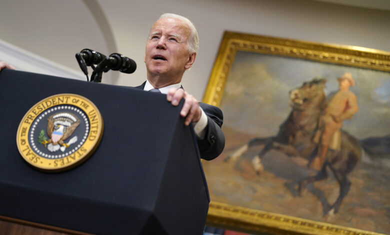 President Joe Biden delivers remarks on the Russian invasion of Ukraine in the Roosevelt Room of the White House, on April 21, 2022, in Washington, D.C.