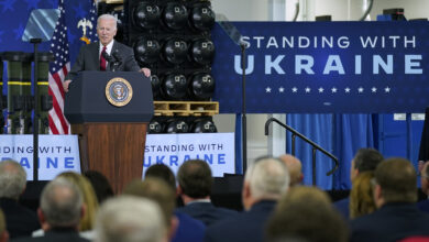 President Joe Biden speaks on security assistance to Ukraine during a visit to the Lockheed Martin Pike County Operations facility where they manufacture Javelin anti-tank missiles on May 3, in Troy, Alabama.