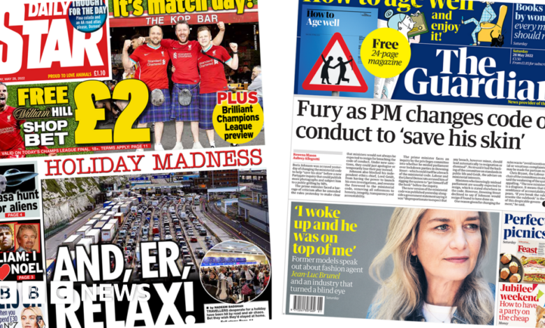 Newspaper headlines: 'Holiday madness' and 'The PM tries to save his skin'