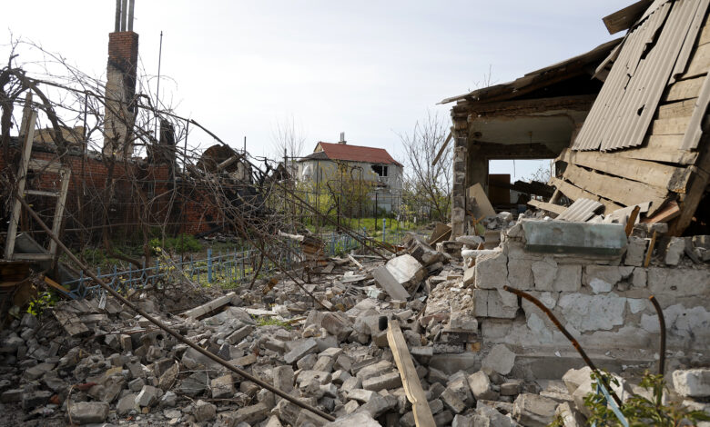 Destroyed buildings are seen in Mariupol, Ukraine, on Friday, May 6.