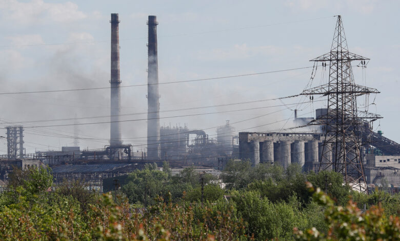 Smoke rises above the Azovstal steel plant in Mariupol, Ukraine, on May 20.