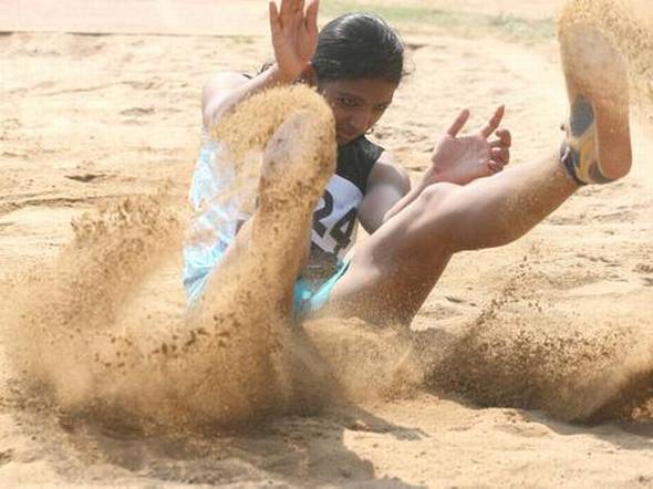 Nayana James concedes Ancy Sojan in the battle for the crown of the IGP4 long jump