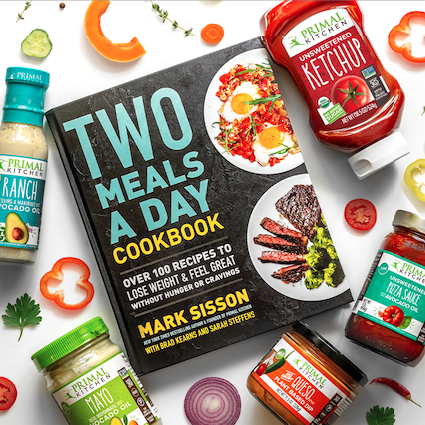 Two Meals a Day Cookbook with assorted Primal Kitchen products