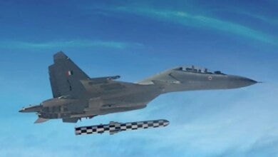 BrahMos missile, extended range version, successfully test-fired by India from a Su-30 MKI fighter jet
