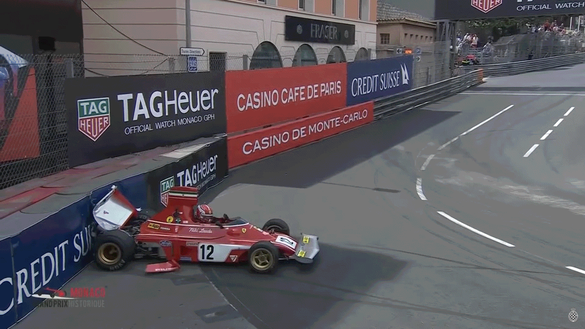 Charles Leclerc crashes Lauda's 1974 Ferrari F1 in Monaco