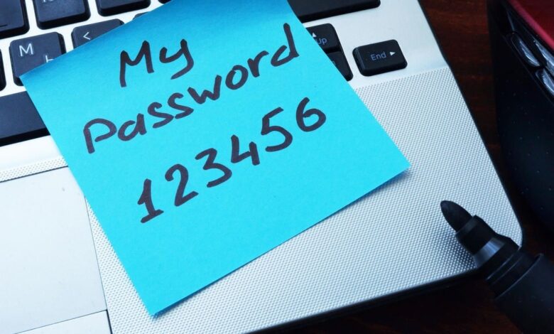 Easy Password concept. My password 123456 written on a paper.