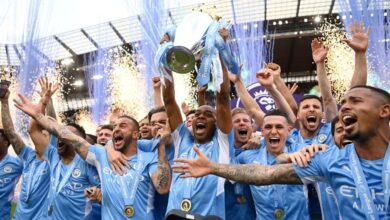 Manchester City lift the Premier League trophy after a dramatic finish to the thrilling title race