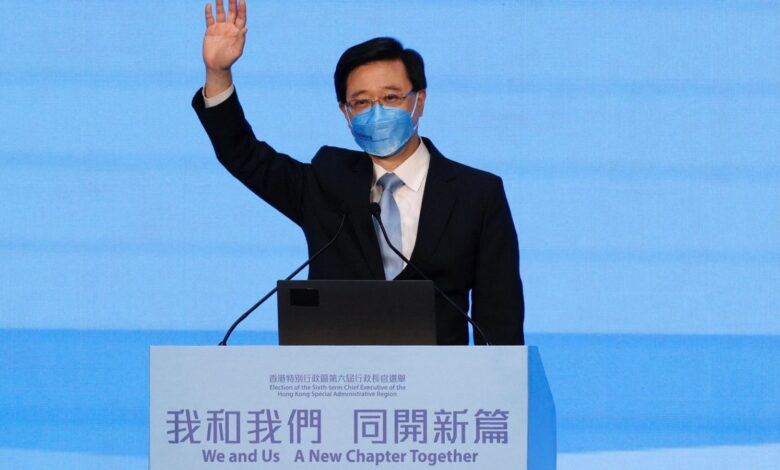 Hong Kong sole Chief Executive candidate John Lee holds a campaign rally, in Hong Kong, China, May 6, 2022