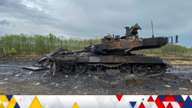 A destroyed Russian tank in Ukraine