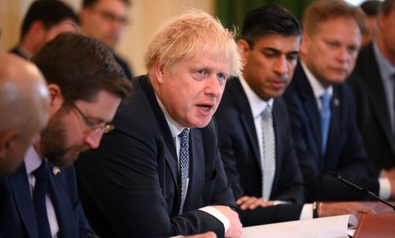 (left to right) Health Secretary Sajid Javid, Simon Case, Prime Minister Boris Johnson, Chancellor of the Exchequer Rishi Sunak and Transport Secretary Grant Shapps during a Cabinet meeting at 10 Downing Street, London. Picture date: Tuesday May 24, 2022.