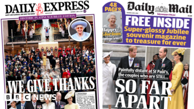 Newspaper headline: 'We thank you' and 'together...but still apart' during Holidays