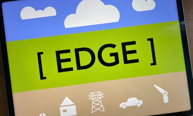 edge computing concept of the cloud, farming, and industry icons.