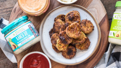 Air fried pickles with Primal Kitchen Ketchup and Ranch Dip