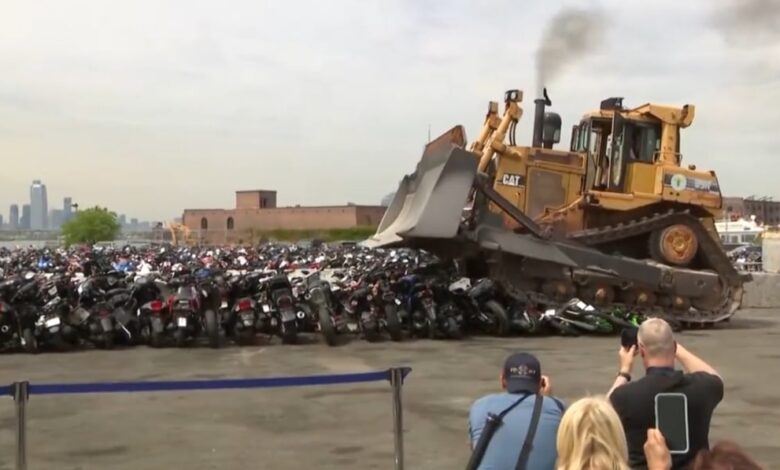 New York mayor bulldozes hundreds of illegal dirt bikes and ATVs