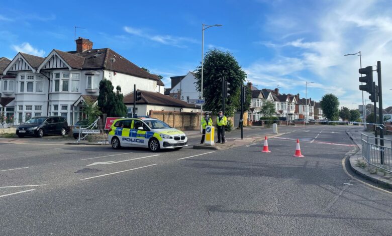 A police cordon at te scene in Cranbrook Road, Ilford, where a murder investigation is under way following the death of a 36-year-old woman who died this morning after suffering serious head injuries in an assault. Picture date: Sunday June 26, 2022.