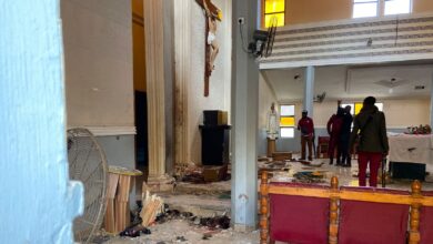 St Francis Catholic Church following explosion. Pic: Rahaman A Yusuf/AP