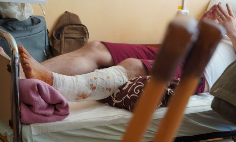 Injured soldier at a hospital in eastern Ukraine. Bohdan was hit by shrapnel in Rubizhne, Luhansk region, in March.