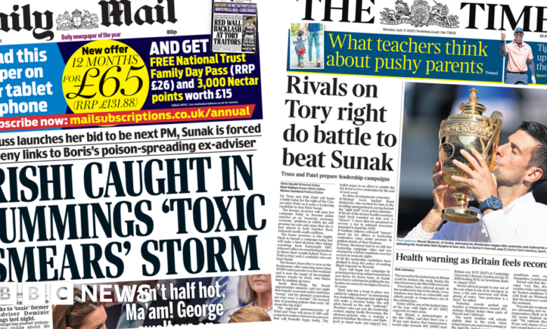 Press headlines: 'Tory rivals scramble' amid 'malicious smears'