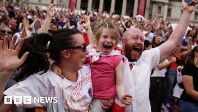 Fans celebrate England's historic victory