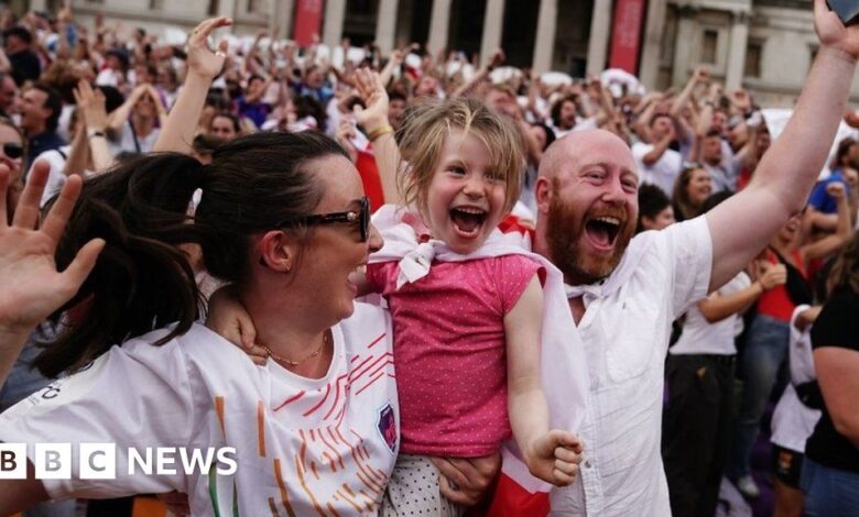 Fans celebrate England's historic victory