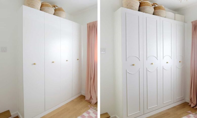 IKEA Pax wardrobes without and with arched trim added