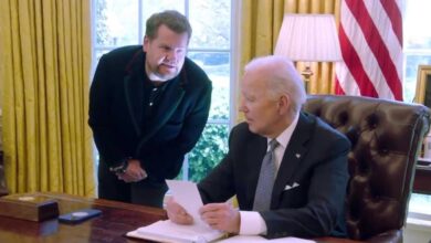 James Corden jokes around with Joe Biden in the Oval Office as the president's new aide