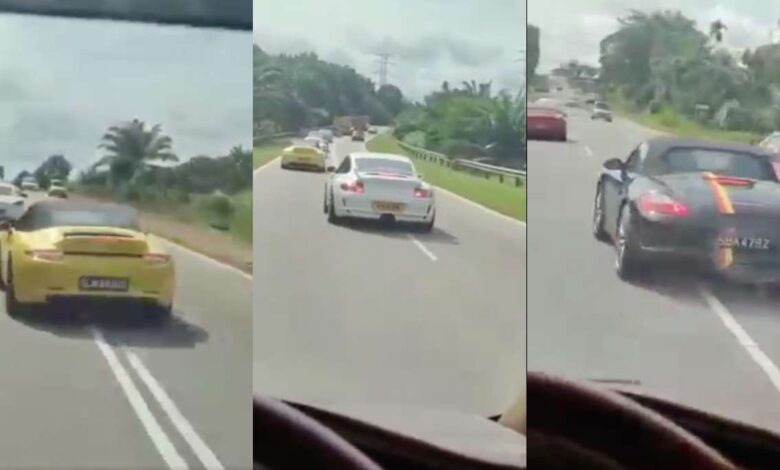 Polis Johor cari 7 Porsche no.  pendaftaran Singapura yang memotong secara merbahaya di Kota Tinggi