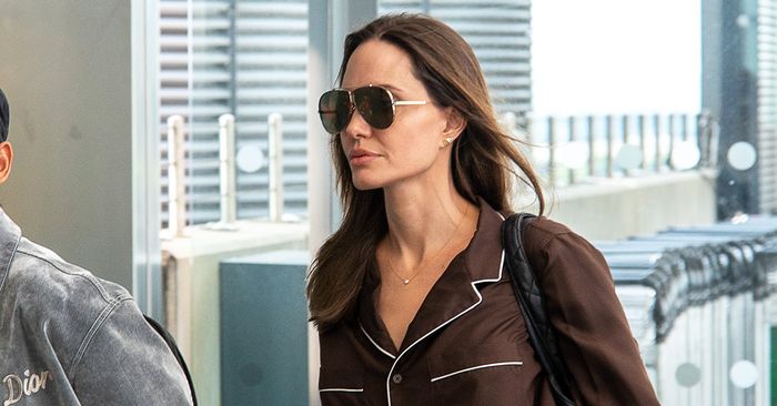 Angelina Jolie wears luxurious pajamas to the airport