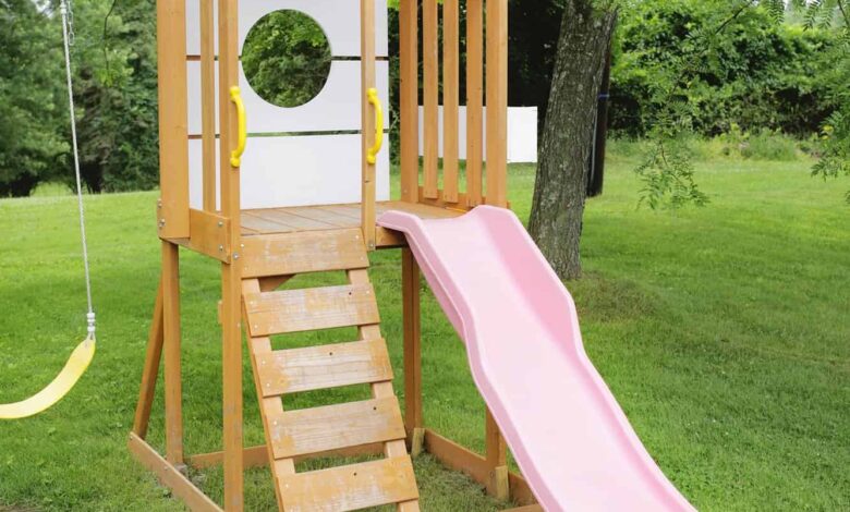 pink slide on playground set