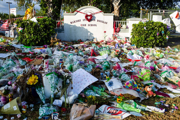 A memorial for victims of the shooting at Marjory Stoneman Douglas High School in Parkland, Fla., in 2018.