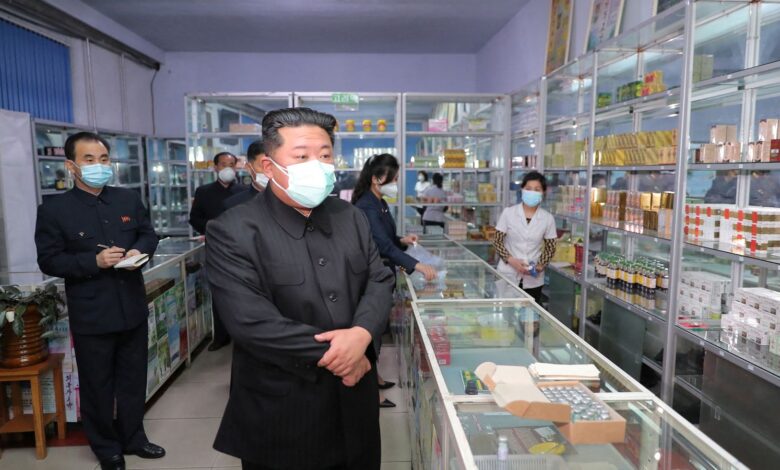North Korean leader Kim Jong Un wears a face mask in the coronavirus disease (COVID-19) outbreak, while inspecting a pharmacy in Pyongyang. Pic: KCNA