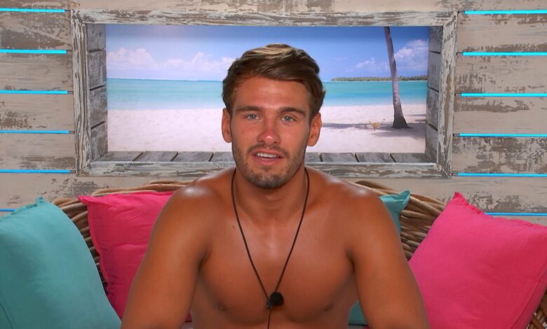 Jacques O'Neill in the Love Island beach hut. Pic: ITV/Lifted Entertainment
